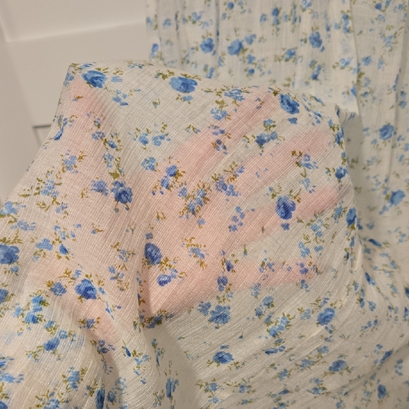 Christy Dawn Floral Midi Sheer Dress in Blue and White - Picture 7 of 7